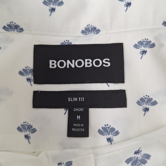 Bonobos Men Medium  Slim Fit White Blue Print Long Sleeve Button‎ Down Shirt - Picture 7 of 10